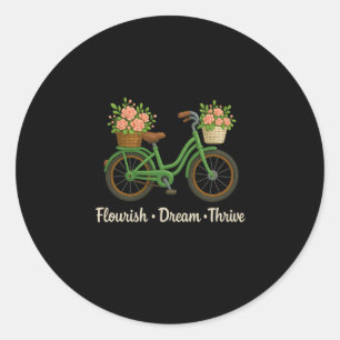 Flourish Dream Thrive Floral Bike Subtle 8647 Trum Classic Round Sticker