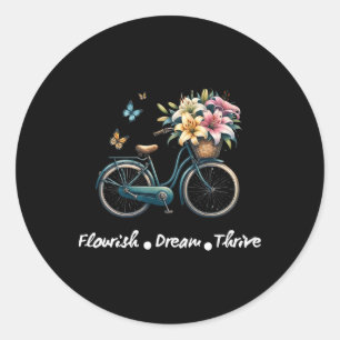 Flourish Dream Thrive Floral Bike Subtle 8647 Trum Classic Round Sticker