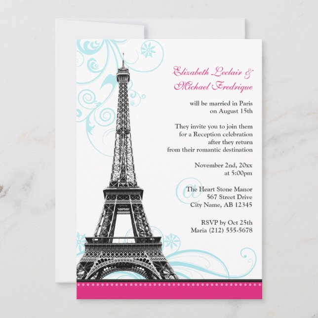 Flourish Eiffel Tower Parisian Reception ONLY Invitation (Front)