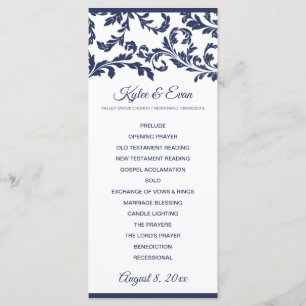 Flourish Elegant Wedding Program   Navy Blue Programme