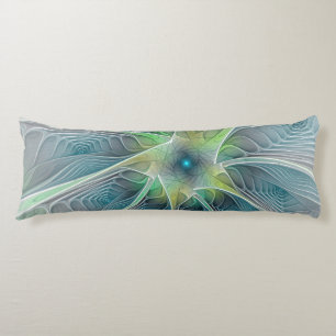 Flourish Fantasy Modern Blue Green Fractal Flower Body Cushion