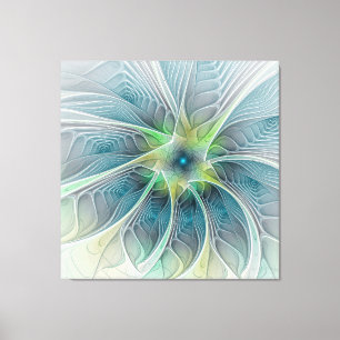 Flourish Fantasy Modern Blue Green Fractal Flower Canvas Print