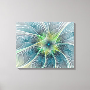 Flourish Fantasy Modern Blue Green Fractal Flower Canvas Print