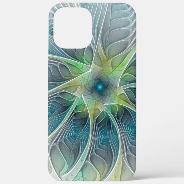 Flourish Fantasy Modern Blue Green Fractal Flower Case-Mate iPhone Case (Back)