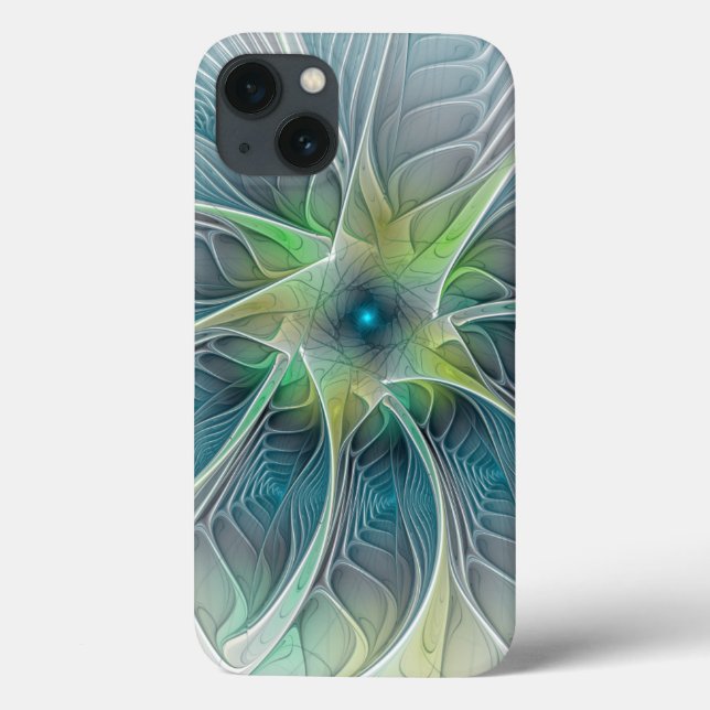 Flourish Fantasy Modern Blue Green Fractal Flower Case-Mate iPhone Case (Back)
