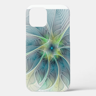 Flourish Fantasy Modern Blue Green Fractal Flower iPhone 12 Case