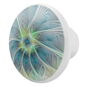Flourish Fantasy Modern Blue Green Fractal Flower Ceramic Knob
