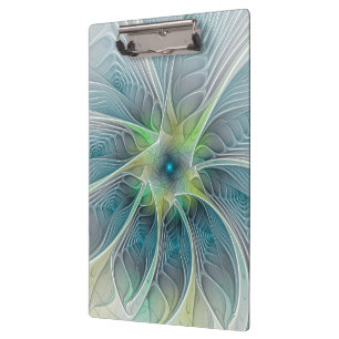 Flourish Fantasy Modern Blue Green Fractal Flower Clipboard