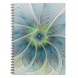 Flourish Fantasy Modern Blue Green Fractal Flower Notebook