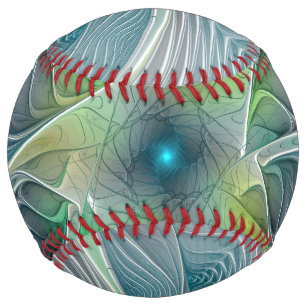 Flourish Fantasy Modern Blue Green Fractal Flower Softball