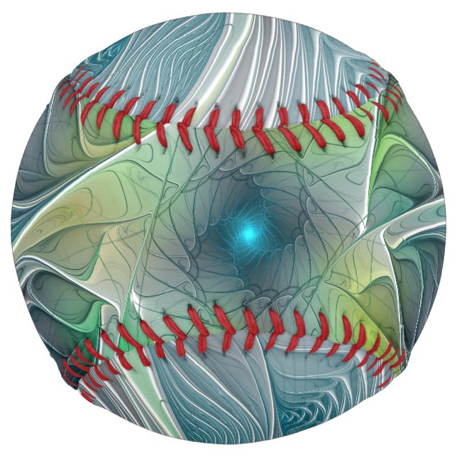 Flourish Fantasy Modern Blue Green Fractal Flower Softball (Front)