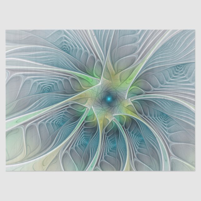 Flourish Fantasy Modern Blue Green Fractal Flower Tissue Paper (Front)