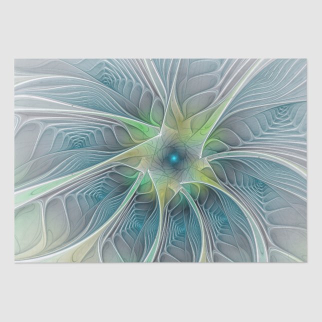 Flourish Fantasy Modern Blue Green Fractal Flower Tissue Paper (Front)