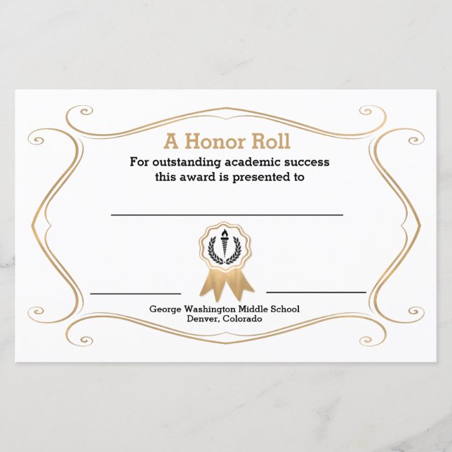 Flourish Frame Academic Award Certificate (Front)