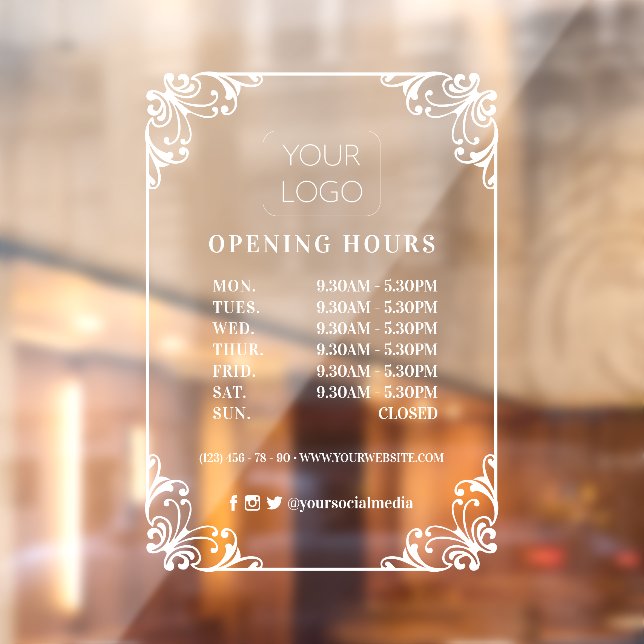 Flourish Frame Custom Business Logo Opening Hours Window Cling (Sheet 2)