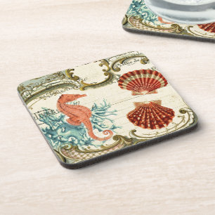 flourish french modern vintage seashell seahorse coaster