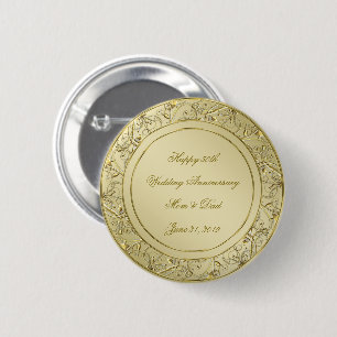 Flourish Gold 50th Wedding Anniversary 6 Cm Round Badge