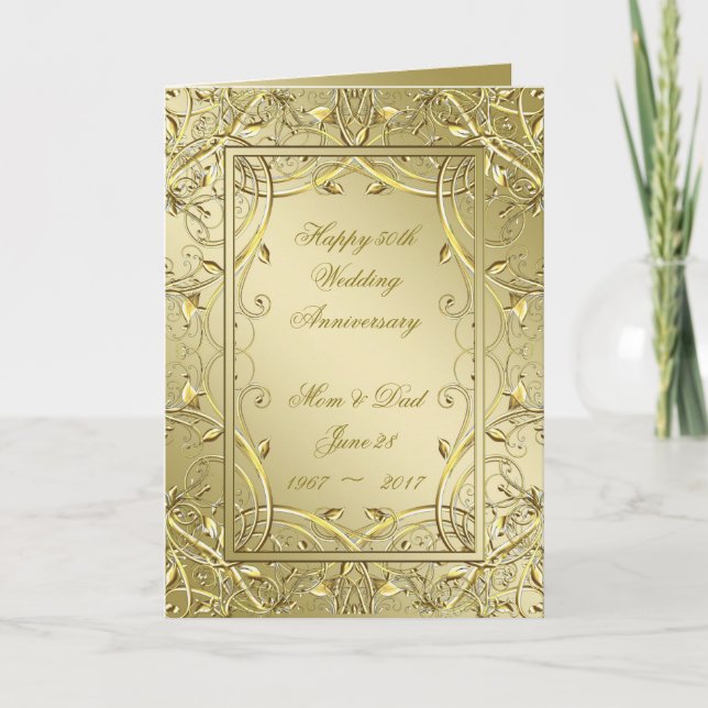Flourish Gold 50th Wedding Anniversary Card (Front)