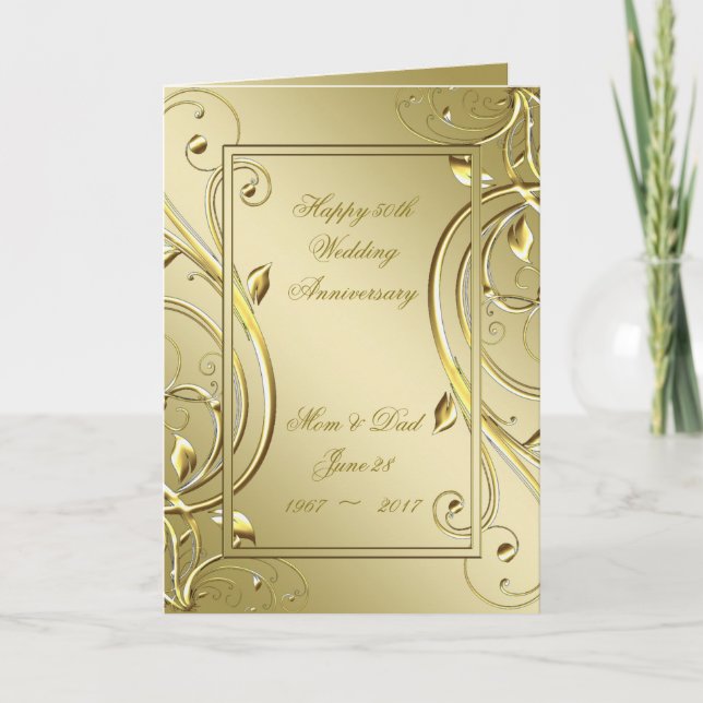 Flourish Gold 50th Wedding Anniversary Card (Front)