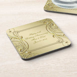 Flourish Gold 50th Wedding Anniversary Coaster