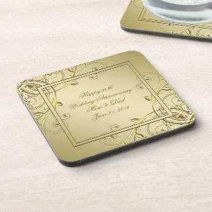 Flourish Gold 50th Wedding Anniversary Coaster