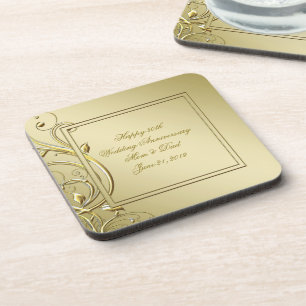 Flourish Gold 50th Wedding Anniversary Coaster