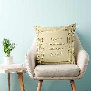 Flourish Gold 50th Wedding Anniversary Cushion