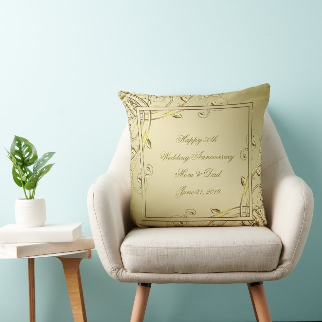 Flourish Gold 50th Wedding Anniversary Cushion (Chair)