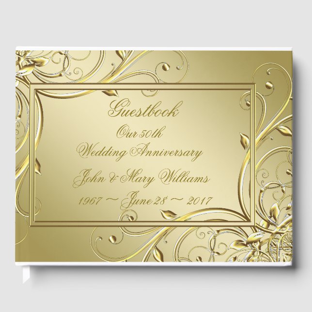 Flourish Gold 50th Wedding Anniversary Guest Book (Front)