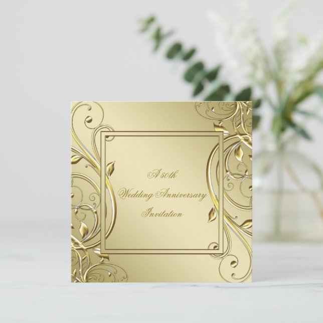 Flourish Gold 50th Wedding Anniversary Invitation (Standing Front)