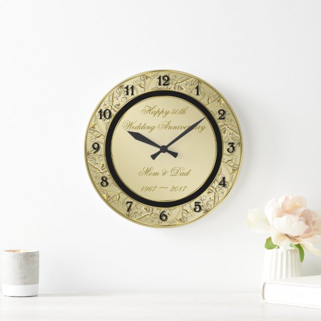 Flourish Gold 50th Wedding Anniversary Large Clock (Home)