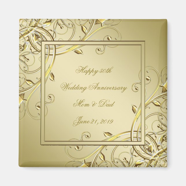 Flourish Gold 50th Wedding Anniversary Magnet (Front)