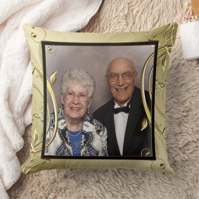 Flourish Gold 50th Wedding Anniversary Photo Cushion (Blanket)