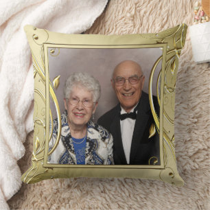 Flourish Gold 50th Wedding Anniversary Photo Cushion