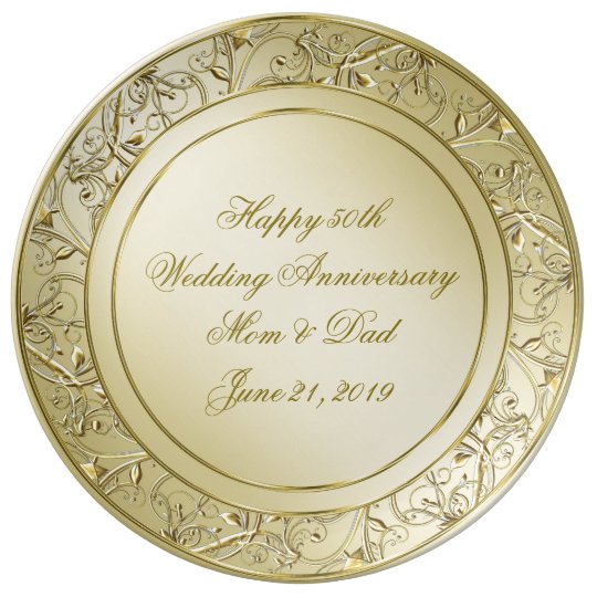 Flourish Gold 50th Wedding Anniversary Plate Zazzle.co.uk