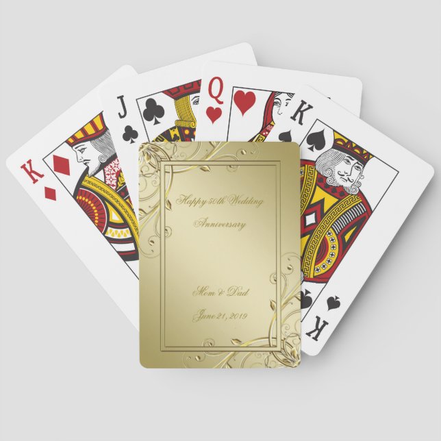 Flourish Gold 50th Wedding Anniversary Playing Cards (Back)
