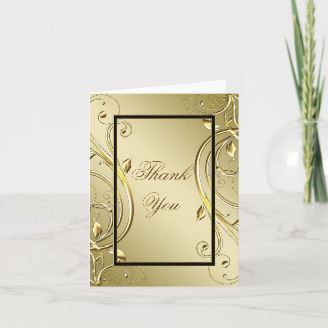 Flourish Gold 50th Wedding Anniversary Thank You Note Card (Front)