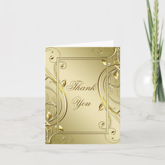 Flourish Gold 50th Wedding Anniversary Thank You Note Card (Front)