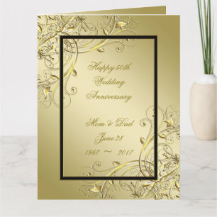 Flourish Gold Black 50th 8.5x11 Anniversary Card