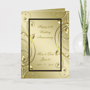 Flourish Gold Black 50th Wedding Anniversary Card