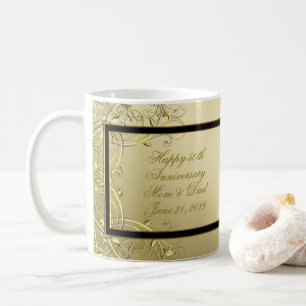 Flourish Gold Black 50th Wedding Anniversary Coffee Mug