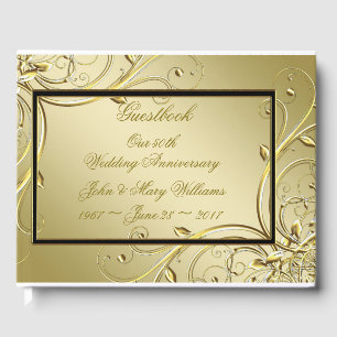 Flourish Gold Black 50th Wedding Anniversary Guest Book