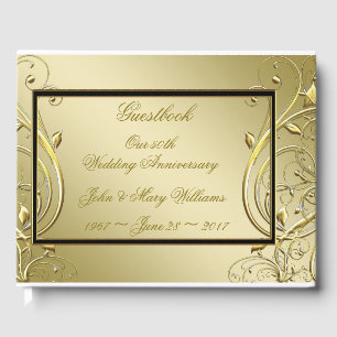 Flourish Gold Black 50th Wedding Anniversary Guest Book