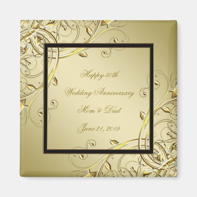 Flourish Gold Black 50th Wedding Anniversary Magnet (Front)