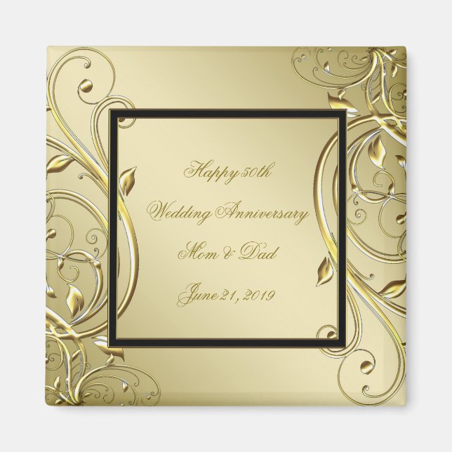 Flourish Gold Black 50th Wedding Anniversary Magnet (Front)