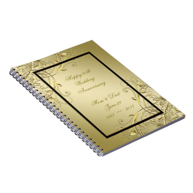 Flourish Gold Black 50th Wedding Anniversary Notebook (Right Side)