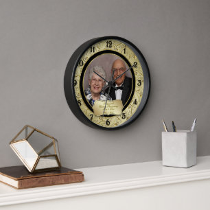 Flourish Gold Black 50th Wedding Anniversary Photo Clock