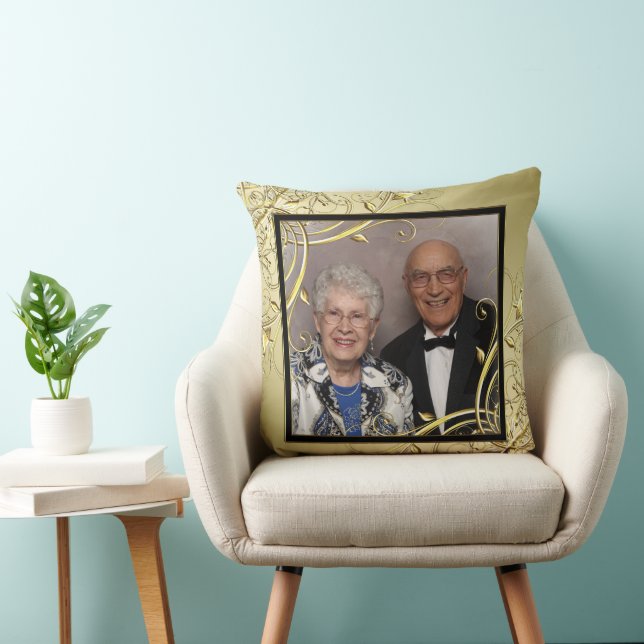 Flourish Gold Black 50th Wedding Anniversary Photo Cushion (Chair)