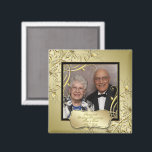 Flourish Gold Black 50th Wedding Anniversary Photo Magnet<br><div class="desc">A Digitalbcon Images Design featuring a gold and black colour and flourish design theme with a variety of custom images, shapes, patterns, styles and fonts in this one-of-a-kind "Flourish Gold 50th Wedding Anniversary" Photo Square Magnet. This elegant and attractive design comes complete with customisable text lettering and photo insert to...</div>