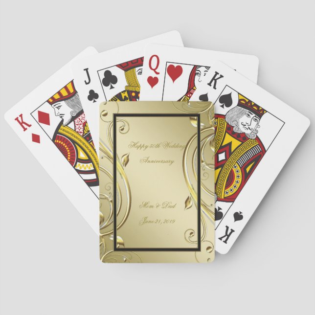 Flourish Gold Black 50th Wedding Anniversary Playing Cards (Back)